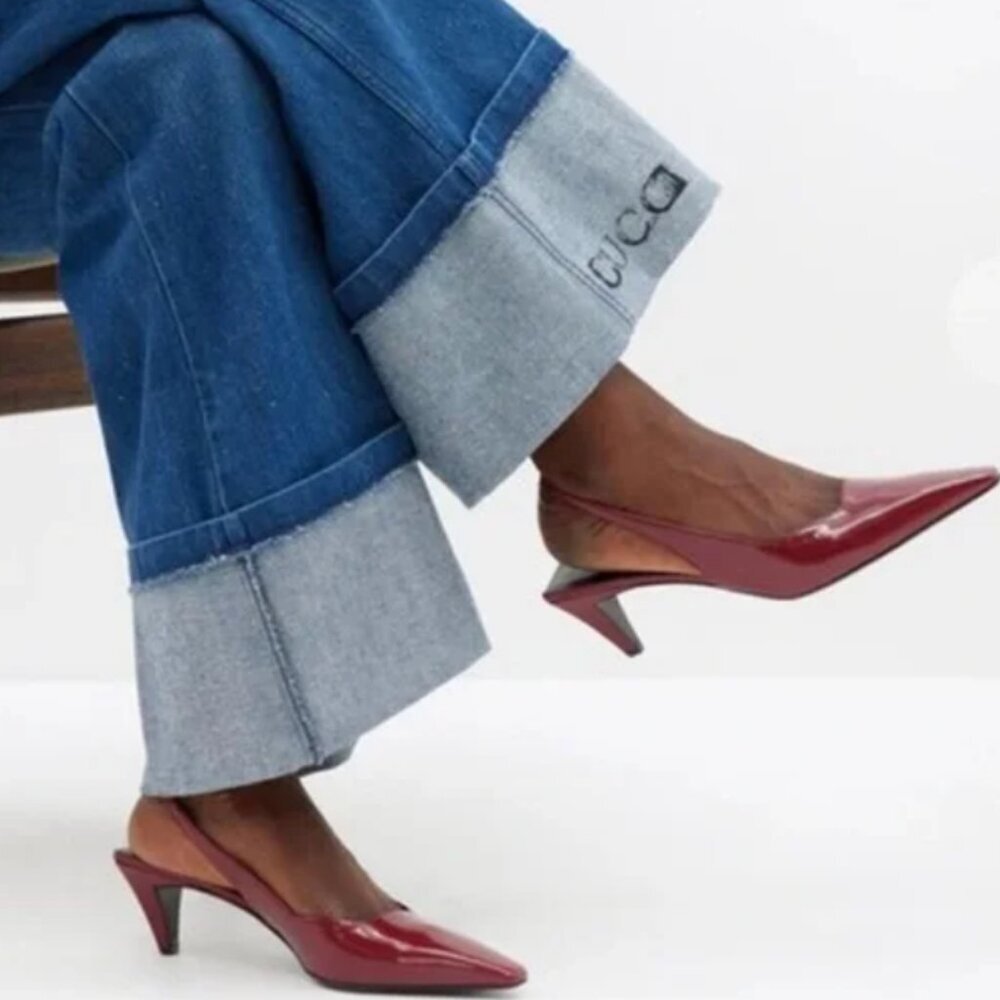 $950 Gucci -Mallory 55 Patent leather Slingback Pumps Size Women's 38.5
